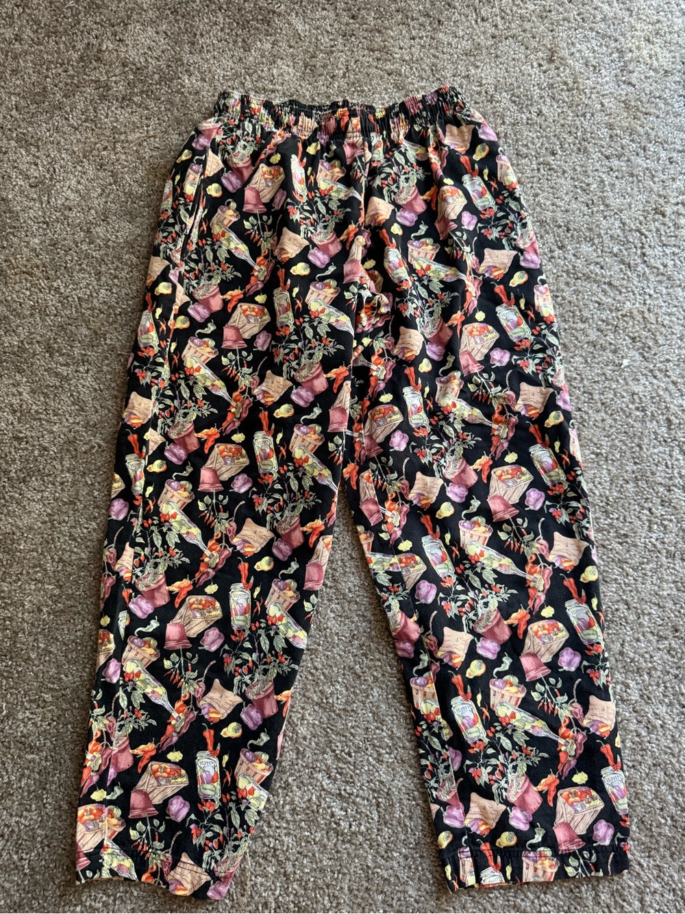 Floral & Fruit Black Boot Cut Pants
